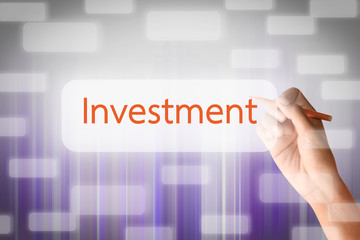 Naklejka premium Human hand write on the screen