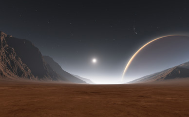 Fototapeta premium Sunset on Exoplanet, Extrasolar planet.