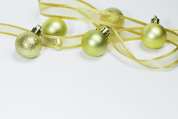 christmas tree decoration background on white : golden ball and ribbon