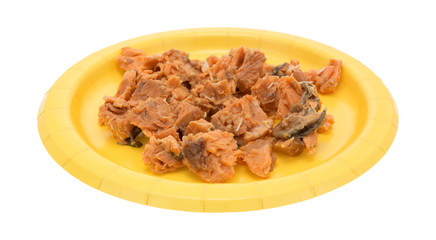 Canned salmon on a yellow plate