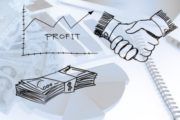 Business Meeting,Financial Deal, Handshake ,business investment,drawing of profit graph and money with business activity background