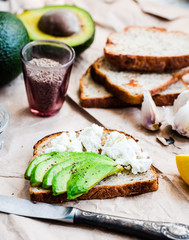 toast with fresh avocado and goat cheese, snack
