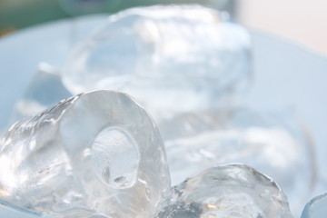 Tube ice in plastic bucket