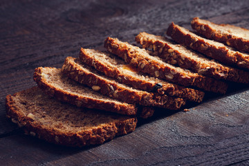 Slices of freshly baked bread on the boards
