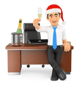 3D Businessman toasting Christmas in his office