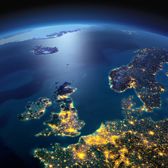 Detailed Earth. United Kingdom and the North Sea on a moonlit ni - 97385305