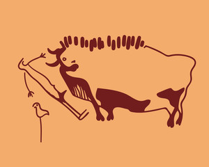 bull, frightened man and weft