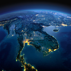 Fototapeta premium Detailed Earth. Indochina peninsula on a moonlit night