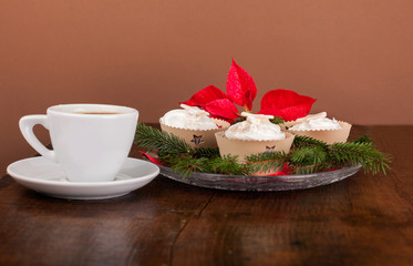 New Year celebration muffin with coffee cup