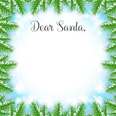 Fototapeta na wymiar Christmas Fir Tree Frame with snow and text 