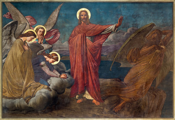 Fototapety  Antwerpia - Fresk kuszenia Jezusa w Joriskerk lub św. Kościół Jerzego