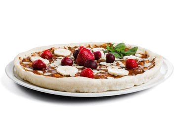 Sweet pizza, on a white