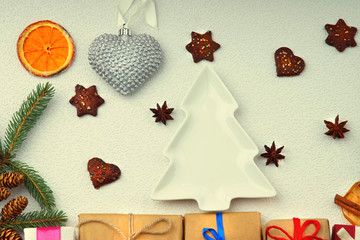 Christmas landscape made from handmade attributes 