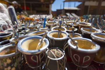 Yerba mate cups sold in the market in Puente del Inca