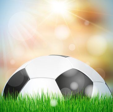 Soccer ball design on green grass background,abstract ,blur ,sky,web,bokeh, texture, wallpaper,illustration