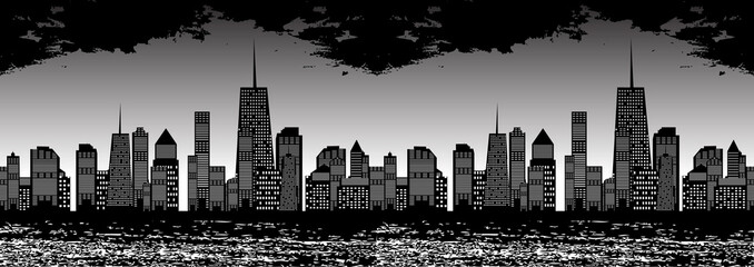 Obraz premium Seamless Pattern Vector Illustration of Cities Silhouette.