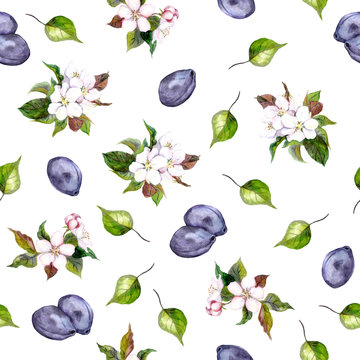 Floral seamless pattern with plums 
