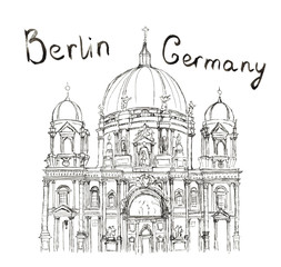 Fototapeta premium Sketch Berliner Dom Germany Berlin lettering isolated