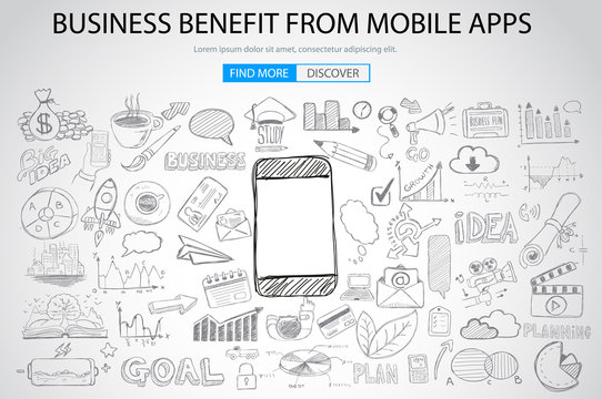 Business Benefit From Mobile concept with Doodle design style