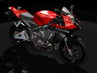 3D render sport motorcycle on dark background