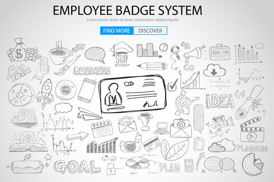 Employee Badge System concept with Doodle design style: