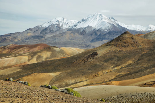 "Nevado de Putre" and colorful mountain views from "Cerro Milagro"