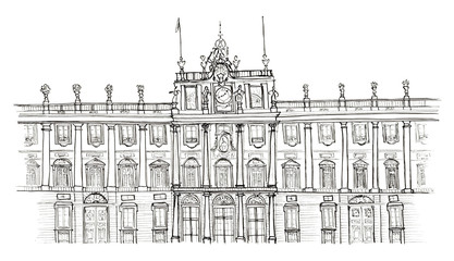 Sketch hand drawn Madrid Spain Palacio Real isolated
