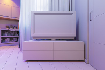 3D illustration of the one-room apartment. Visualization without shaders and textures, with art lighting