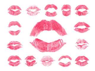 Set of 15 imprint of pink lipstick.