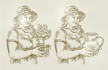 hand drawn sketch set farming, gardening. vector illustration