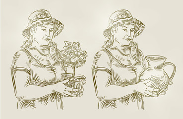 hand drawn sketch set farming, gardening. vector illustration