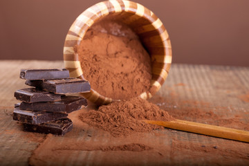 Delicious chocolates and cocoa powder