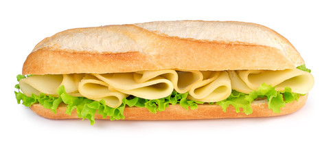 cheese and lettuce sub isolated on white background