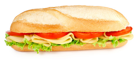 sandwich with cheese tomatoes and lettuce isolated on white