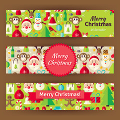Fototapeta premium Merry Christmas Template Banners Set in Modern Flat Style