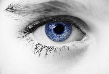an insightful look on blue colored eyes - 97394921