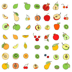 Doodle set of different fruits