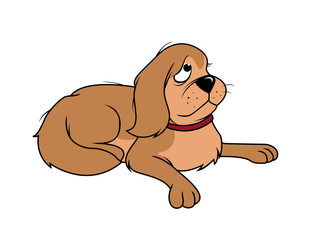 cartoon vector illustration of a dog fluffy sad