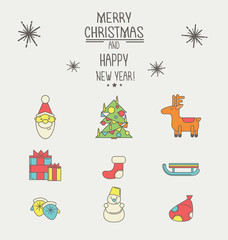 Christmas and New Year icons with a thick stroke