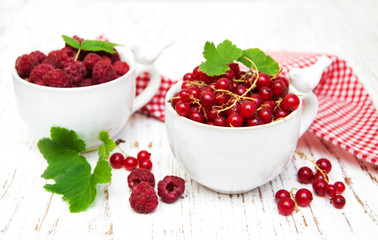 fresh red currant and raspberries