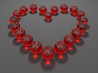 Heart composed from red glass balls