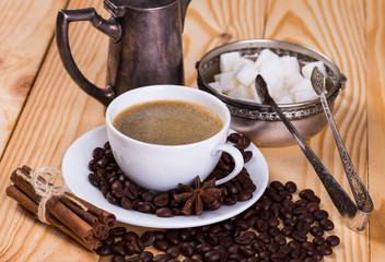 coffee cup and coffee beans