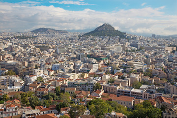 Fototapeta na wymiar Athens - The look from Acropolis to Likavittos hill and the town.