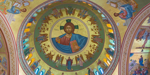 Santorini - fresco of Christ the Pantokrator from  Metropolitan Cathedral in Fira