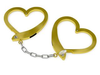 Golden handcuffs of love with key