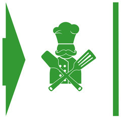 Chef with kitchen utensils vector icon.