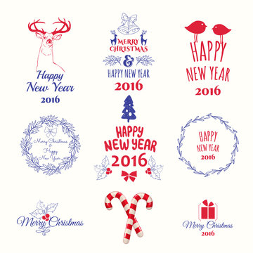 Vector cute Christmas set. Holiday decorations.
