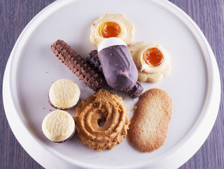 Biscuits over white stand