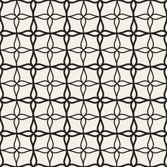 Naklejka premium Vector Seamless Black and White Floral Petal Shape Wavy Lines Grid Lattice Pattern