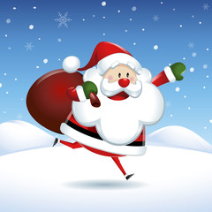 Santa Claus runs in Christmas snow scene
